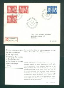 Sweden. FDC 1961. Reg: 4514.Regulations Royal Library. Sc# 3/600-601.Adr: Bromma