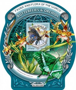MALDIVES - 2016 - Butterflies & Orchids - Perf Souv Sheet - Mint Never Hinged