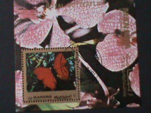 ​MANAMA 1972 COLOFUL BEAUTIFUL LOVELY BUTTERFLY-CTO IMPERF-S/S VF-LAST ONE