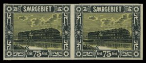 Saar #112 (Mi. 101U0 Cat€300, 1922-23 75c black and straw, imperf. horizont...