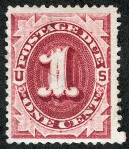 US Sc J22 Bright Claret 1¢ Postage Due 1891 Unwmk Hinged Disturbed Original Gum