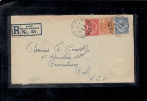 BRITISH HONDURAS COVER (P3004B) 1932 KGV 2C+3C+5C REG TO USA