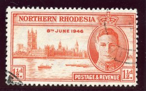 Northern Rhodesia 1946 KGVI Victory 1½d red-orange (p13½) VFU. SG 46a. Sc 46a.