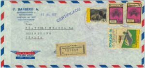84275 - ECUADOR - POSTAL HISTORY -  REGISTERED COVER  1975 - BIRDS Agricolture