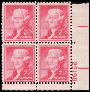 US #1033 JEFFERSON MNH LR PLATE BLOCK #25190