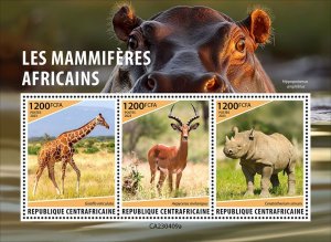 C A R - 2023 - African Mammals - Perf 3v Sheet  - Mint Never Hinged