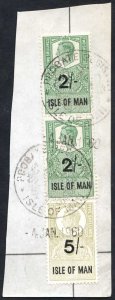 Isle of Man KGVI 2/- Pair + 5/- Key Plate Type Revenues CDS on Piece