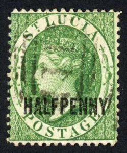 St Lucia SG25 1/2d Green Wmk CA used Fresh Colour Cat 50 pounds