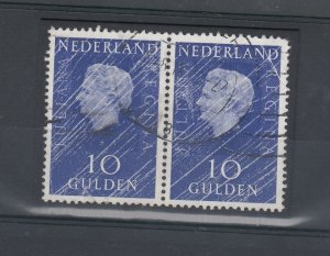 Netherlands 1953 10G Queen Juliana White Lines Error Fine Used JK965