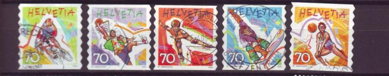 J225 jls stamp 1998 Swiss used set/5 dif sports