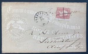 1880s Harrisburg PA USA Commonwealth Of Pennsylvania Official Cover Wax Seal