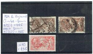 #782 GB GV Sea Horses 1934 Re-Engraved 2s6d shades + 5s on card GU c£205 (3)