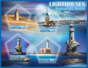 Stamps. Lighthouses 2021 year 1+1 sheets perf Gambia