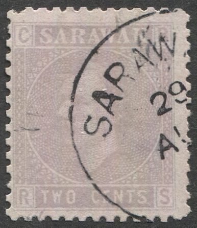 SARAWAK 1875 Sc 3  2c Used  VF, postal cancel