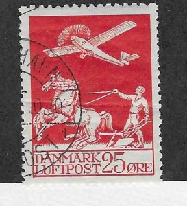 Denmark #C3  25o Airplane & Plowman (U)  CV $72.50