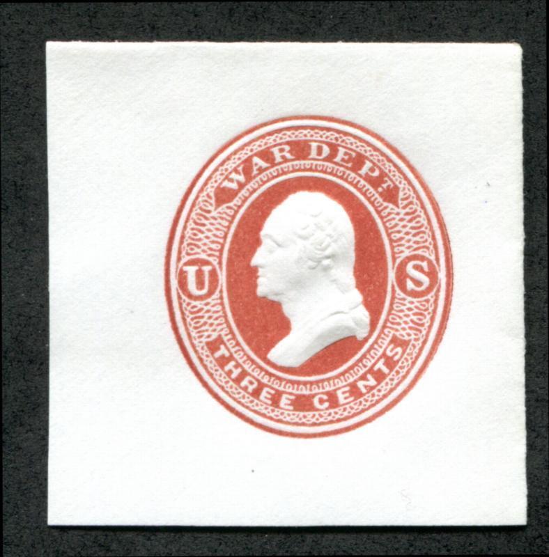 U.S. UO20 3c War Dept Cut Square, dark red on white, full corner