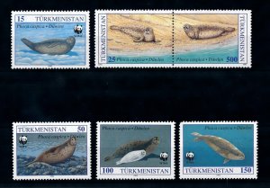 [99605] Turkmenistan 1993 Marine life seals WWF  MNH