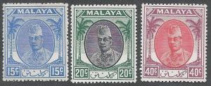 KELANTAN 1951 SULTAN 15C 20C AND 40C