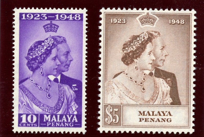 Malaya - Penang 1948 KGVI Silver Wedding set complete superb MNH. SG 1-2. Sc 1-2