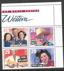 US#2775  $0.29 Country Music Plate Block of 4(MNH) CV$3.25