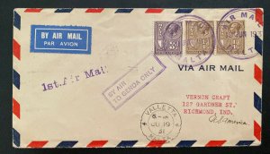 1931 Valletta Malta First flight Airmail cover FFC To Richmond IN USA Via Genova