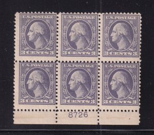 1918 Washington 3c Sc 530 MHRs with original gum, Type IV, plate block (7J