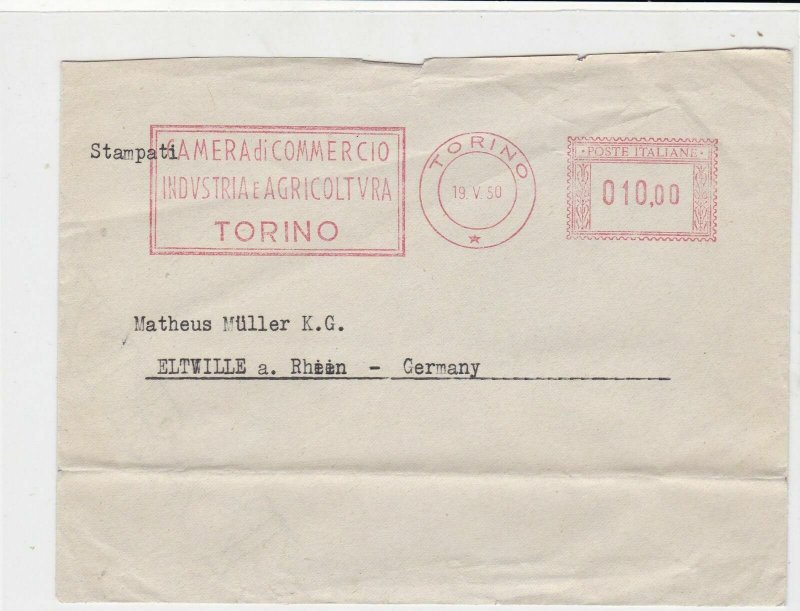 Italy 1950 Slogan Machine Torino Cancel Camera Di Commercio Stamps Cover R18627