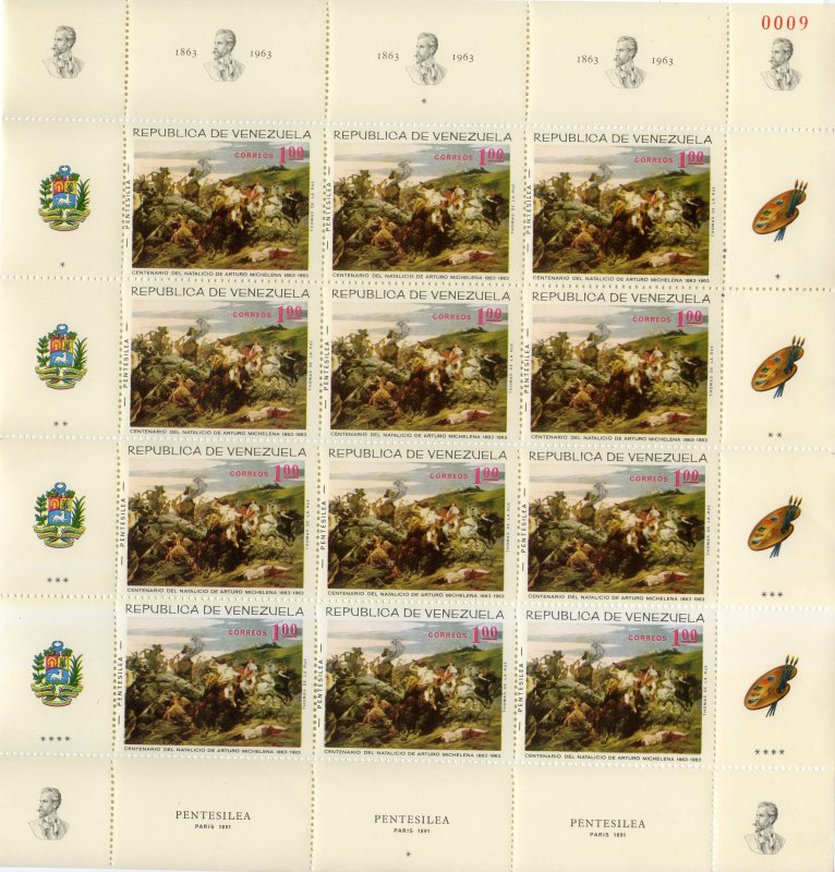 VENEZUELA 900 MNH SHEET OF 12 SCV $13.20 BIN $7.50 (OVERSIZE SHIPPING) ART