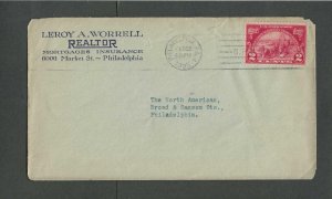 1925 Phila Pa From Leroy Worrell Realtor W/#615 stamp