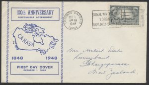 1948 #277 Responsible Govt FDC Map Cachet Toronto New Zealand Receiver