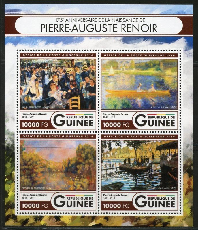 GUINEA 2016  175th BIRTH ANNIVERSRAY OF PIERRE-AUGUSTE RENOIR  PAINTING SHEET NH