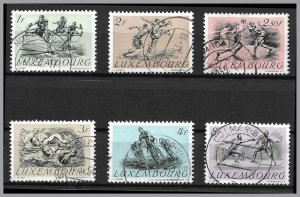 LUXEMBOURG - 1952 Olympics Helsinki used set of 6 - soccer, fencing, cycling etc