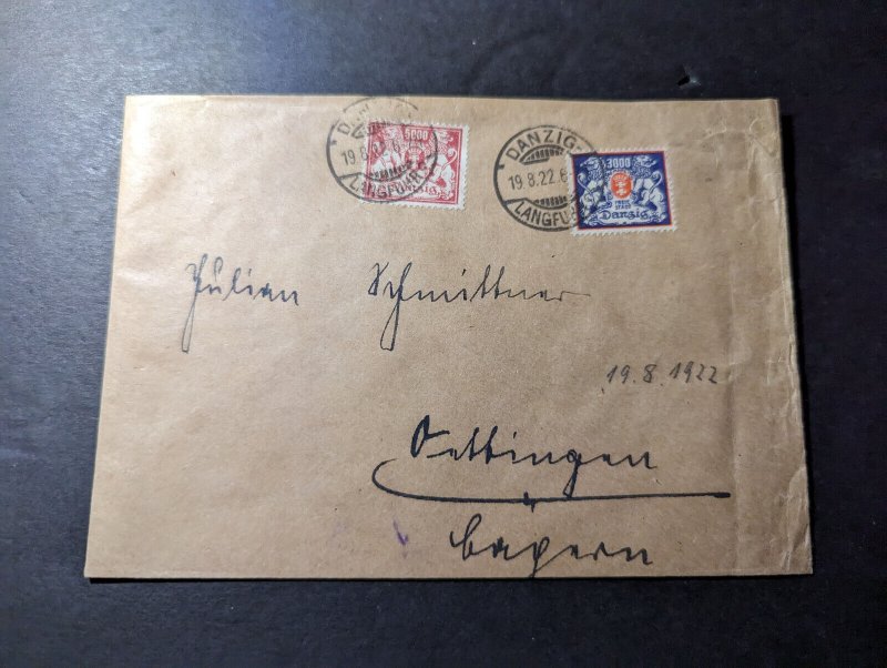 1922 Germany Danzig Cover Langfuhr to Ottingen