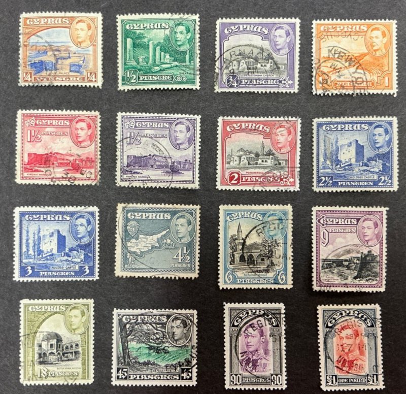 Cyprus #143-155 - 1938-1944 Complete set of 16 Used stamps.