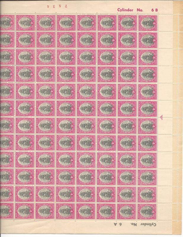 SOUTH AFRICA, #99, 1943, MINT NH, FULL SHEET/120, XF, 1943 HYPHEN. SUID AFRIKA