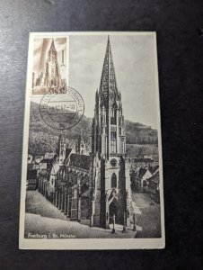 1947 Germany Baden Maxi Souvenir RPPC Postcard Freiburg Church