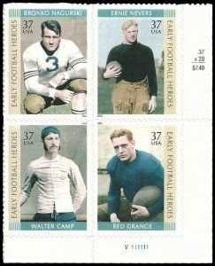 SCOTT  3808-11  FOOTBALL  37¢  PLATE BLOCK  MNH  SHERWOOD STAMP