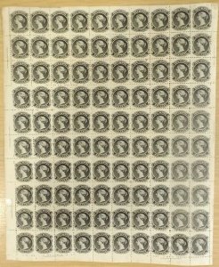 SG 18 Nova Scotia 1860 - 63. 1 cent Black sheet off 100 with full margins....