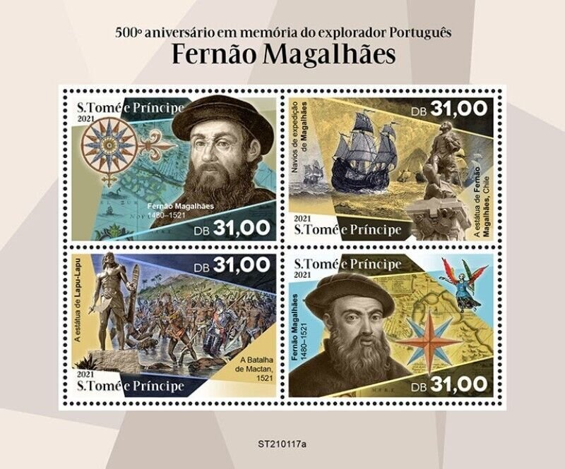 St Thomas - 2021 Explorer Ferdinand Magellan - 4 Stamp Sheet - ST210117a 
