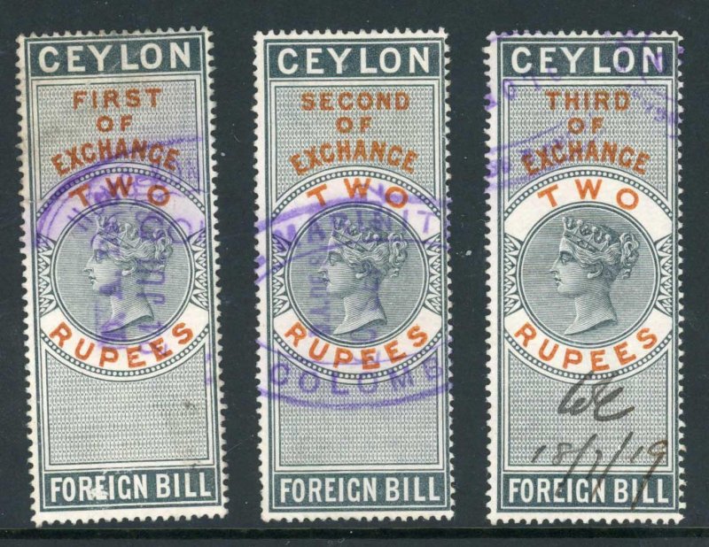 Ceylon Foreign Bill BF31 2r Grey and Red 1st 2nd and 3rd Exchange 