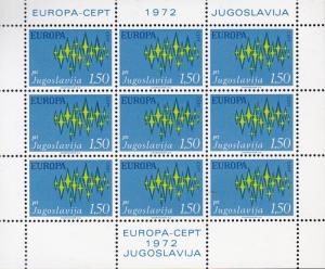 Yugoslavia 1972 EUROPA Issue (2) in Sheetlets of Nine Stamps Common Design VF/NH