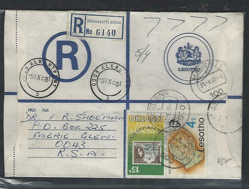 LESOTHO  (PP0310B) 1981  RLE+4C+15C REG MOKHOTLONG TO SOUTH AFRICA