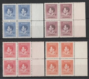 NAURU 1937 KGVI Coronation set blocks, 2½d re-entry variety. MNH **.