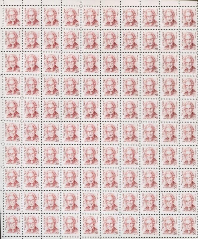 Pane 100 USA Stamps 2179 #B3 Anesthesiologist Virginia Apgar Brookman Price $62