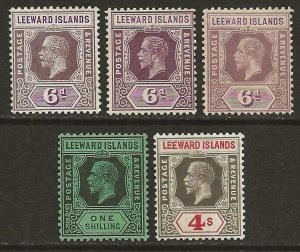 Leeward Islands KGV Selection #75, 75a (x2), 76, 80 Fine H HP $97.50-