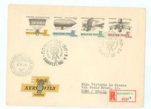 Hungary B26b 1967 Aerofile '67/Aviation Space, four values imperf strip on an addressed registered cacheted FDC