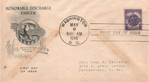 1946 - Honorable Discharge Emblem FDC - Typed - Single - Cachet - F411