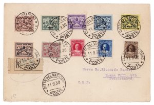 VATICAN CITY 1930 # 1-10 Complete Set Stamps Registered FDC to PRAGUE CZECH REP