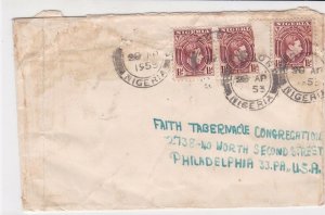 nigeria 1953 palmtree & man stamps cover ref 20539