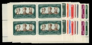 Colombia #719-721. C377-385 Cat$31.60, 1960 Independence, complete set with A...